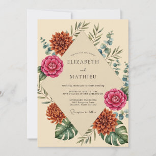 Magenta Terracotta Dahlia Wedding Invitation
