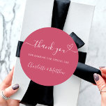 Magenta thank you heart wedding classic round sticker<br><div class="desc">A trendy magenta coloured background.  With the text: Thank you for sharing our special day,  with a small heart.   Personalize and add your names.</div>