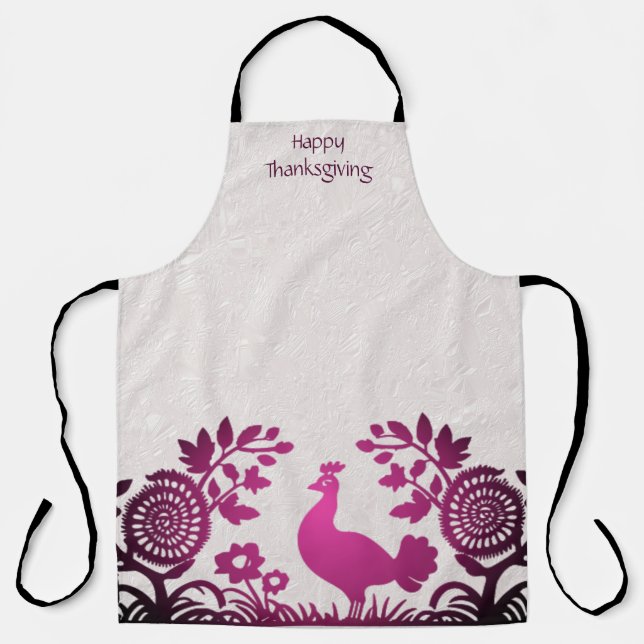 Magenta Thanksgiving Turkey Floral Apron (Front)