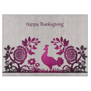 Magenta Thanksgiving Turkey Floral Cutting Board