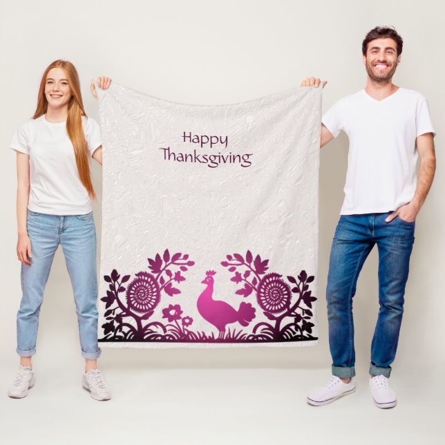 Magenta Thanksgiving Turkey Floral Fleece Blanket (In Situ)