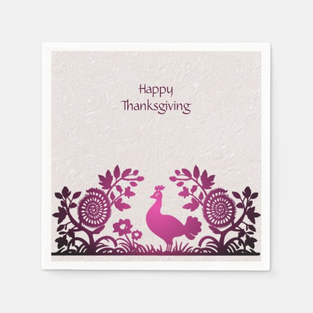 Magenta Thanksgiving Turkey Floral Napkins (Front)