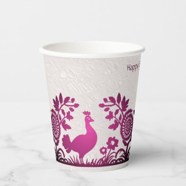 Magenta Thanksgiving Turkey Floral Paper Cups (Front)