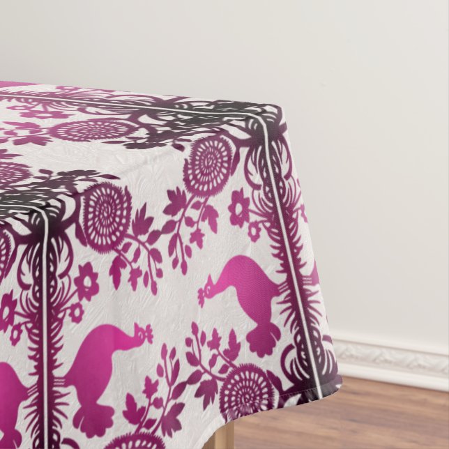 Magenta Thanksgiving Turkey Floral Tablecloth (In Situ)