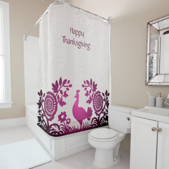 Magenta Thanksgiving Turquie rideau de douche flor (En situation)