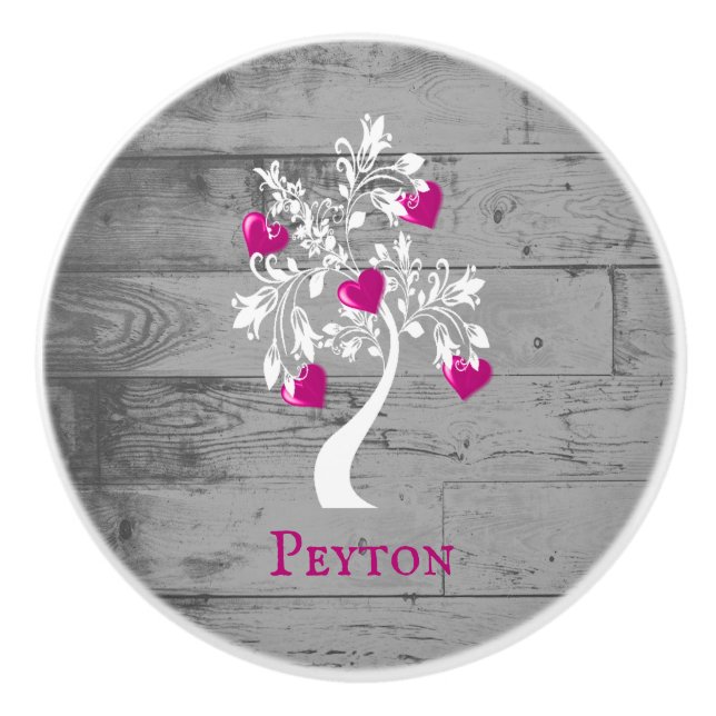 Magenta Tree of Hearts Personalized Ceramic Knob (Front)