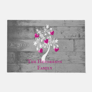 Magenta Tree of Hearts Personalized Doormat
