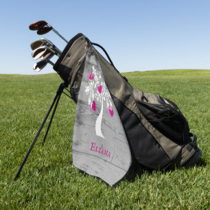 Magenta Tree of Hearts Personalized Golf Towel