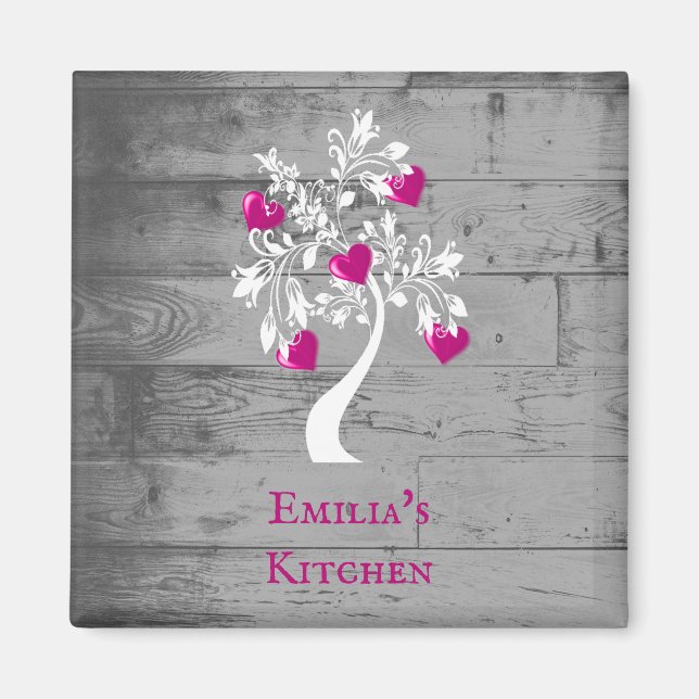 Magenta Tree of Hearts Personalized Magnet (Front)