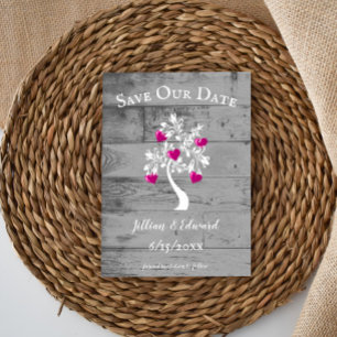 Magenta Tree of Hearts Save The Date Announcement