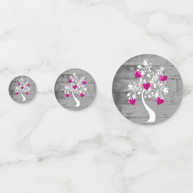 Magenta Tree of Hearts Wedding Table Confetti (Fronts)