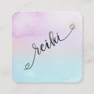 *~*  Magenta - Turquoise Mint Black Glitter REIKI Square Business Card