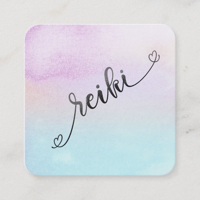 *~*  Magenta - Turquoise Mint Black Glitter REIKI Square Business Card (Front)