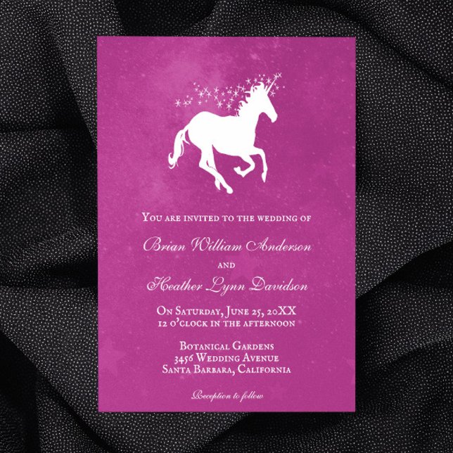 Magenta Unicorn Faire-part de mariage (Magenta Unicorn Wedding Invitation)