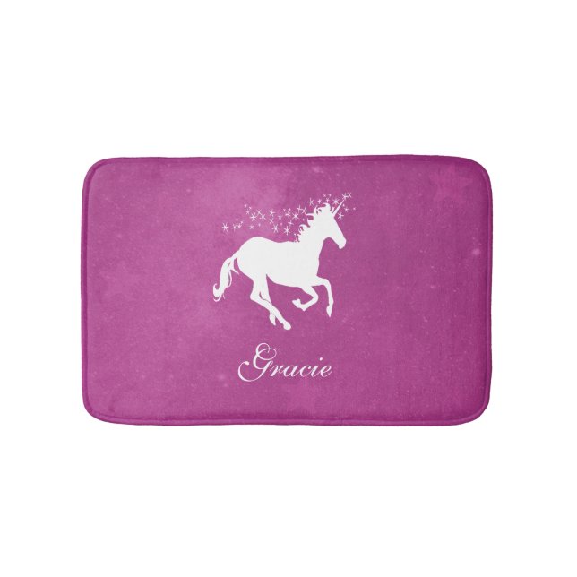 Magenta Unicorn Personalized Bath Mat (Front)