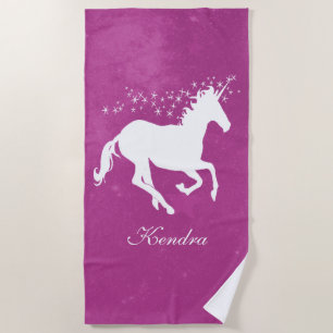 Magenta Unicorn Personalized Beach Towel