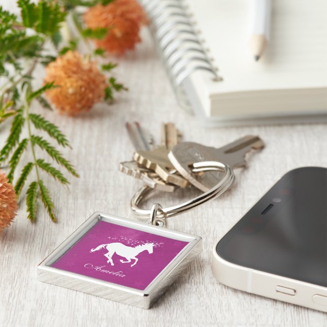 Magenta Unicorn Personalized Keychain (Side)