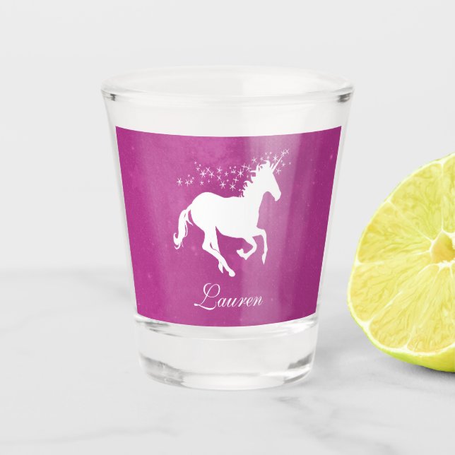Magenta Unicorn Personalized Shot glass (Front)