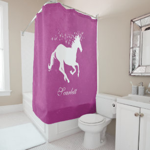 Magenta Unicorn Personalized Shower Curtain