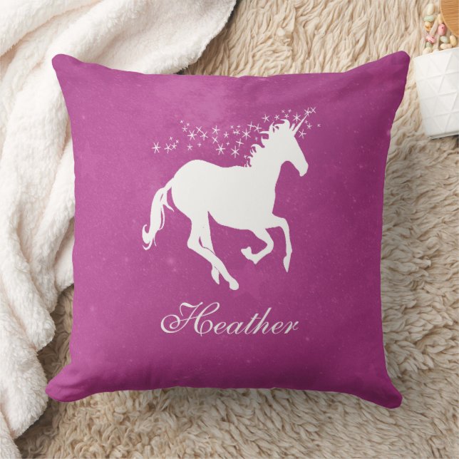 Magenta Unicorn Personalized Throw Pillow (Blanket)