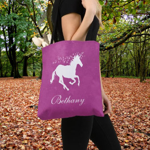 Magenta Unicorn Personalized Tote Bag