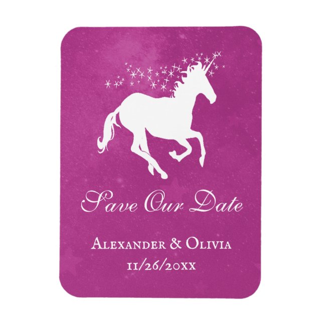 Magenta Unicorn Save The Date Magnet (Vertical)