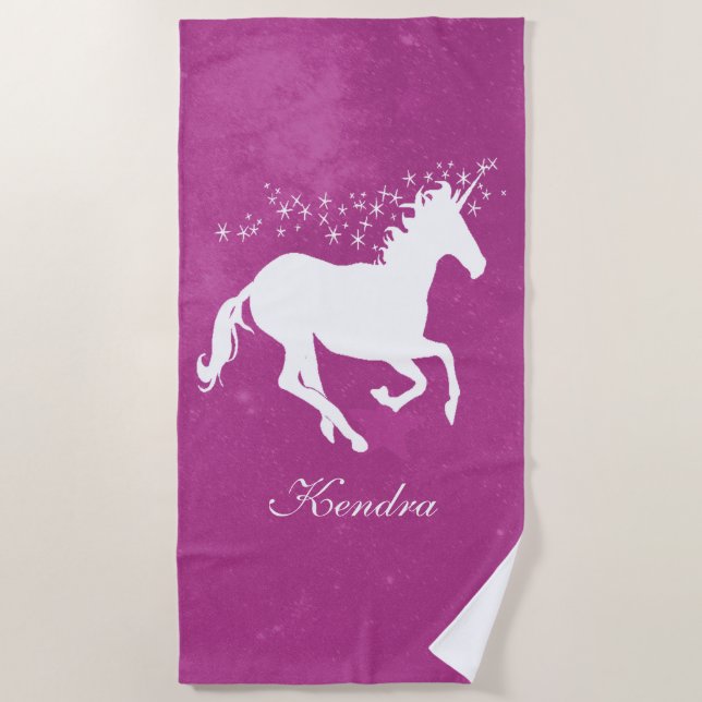 Magenta Unicorn Serviette de plage personnalisée (Devant)