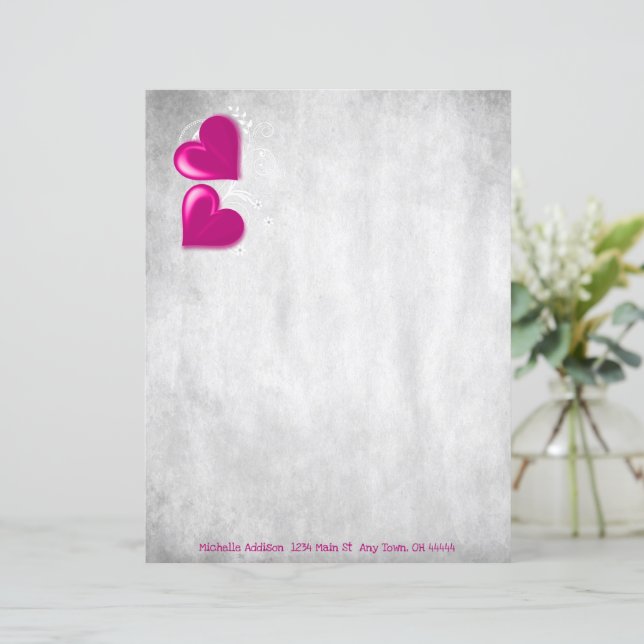Magenta Valentine Hearts Personalized Paper Sheet (Standing Front)