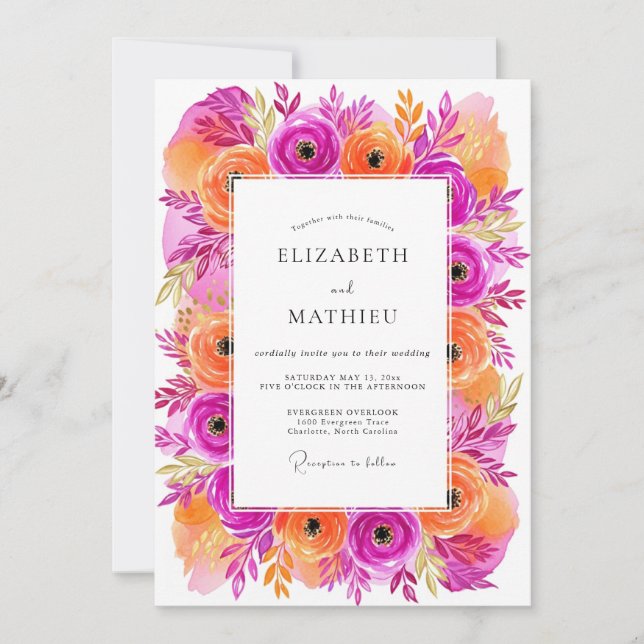 Magenta Vibrant Bloom Wedding Invitation (Front)