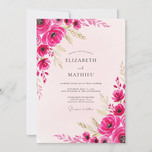 Magenta Vibrant Spring Wedding Invitation (Front)