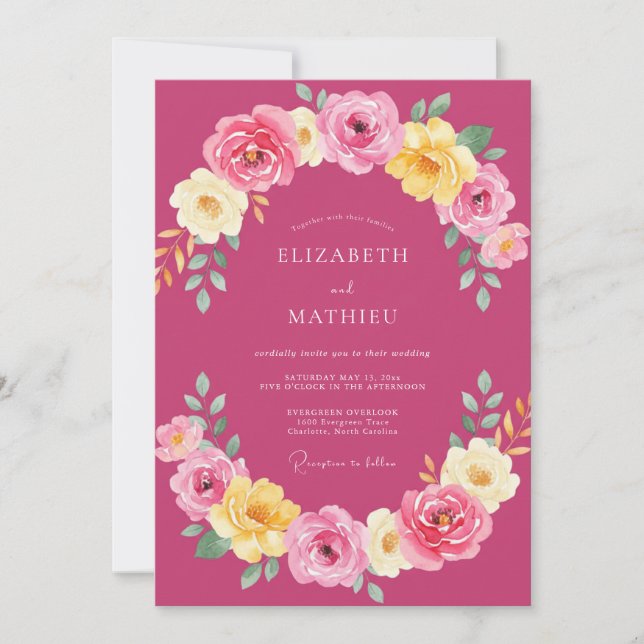Magenta Vibrant Summer Wedding Invitation (Front)