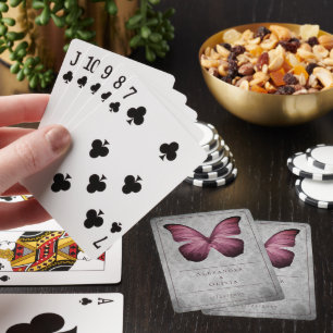 Magenta Vintage Butterfly Damask Playing Cards