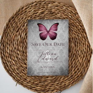 Magenta Vintage Butterfly Damask Save the Date Announcement