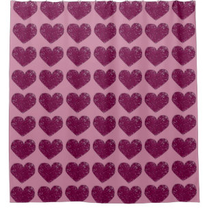 Magenta Violet Lace Look Hearts Shower Curtains