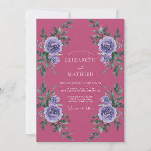 Magenta Violet Rose Wedding Invitation