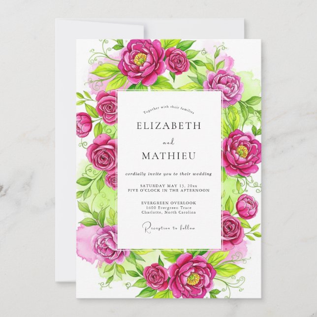 Magenta Vivacious Spring Wedding Invitation (Front)