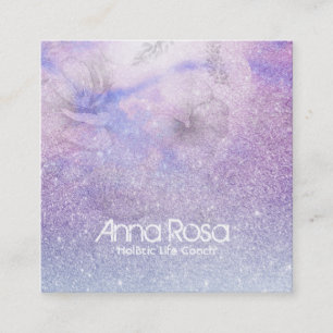*~* Magenta Watercolor Floral Glitter Lavender Square Business Card
