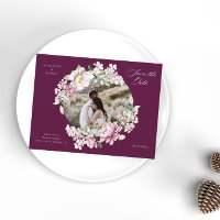 magenta watercolor floral save the date postcard