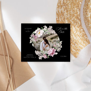 magenta watercolor floral save the date postcard