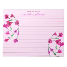 Magenta Watercolor Flowers Lined Personalized