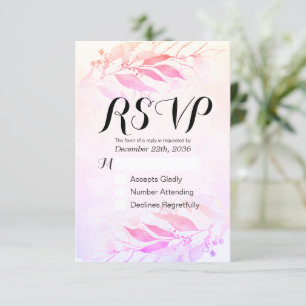 Magenta Watercolor Leaf Wedding RSVP Kindly Reply