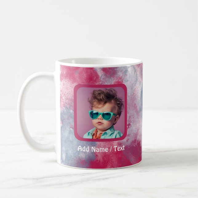 Magenta Watercolor Wash & Customizable Photo Mug (Left)