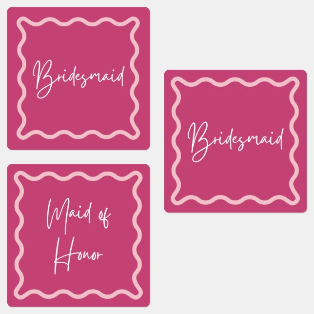 Magenta Wavy Bridesmaid & Maid of Honor Étiquettes (Groupe)
