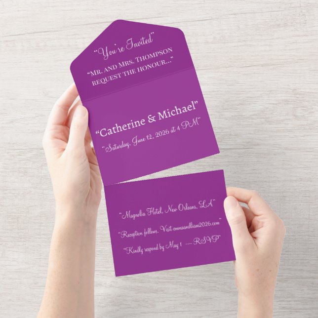 Magenta Wedding Invite | Bold Minimal Design (Tearaway)