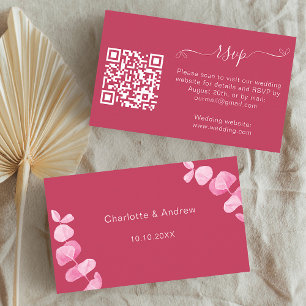 Magenta wedding response website QR code RSVP Enclosure Card