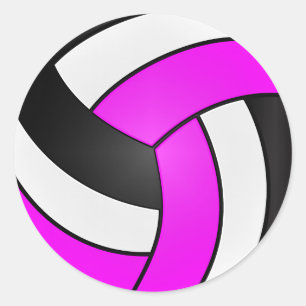 Magenta, White and Black Volleyball Classic Round Sticker