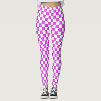 Magenta & White Chequered Spandex Leggings