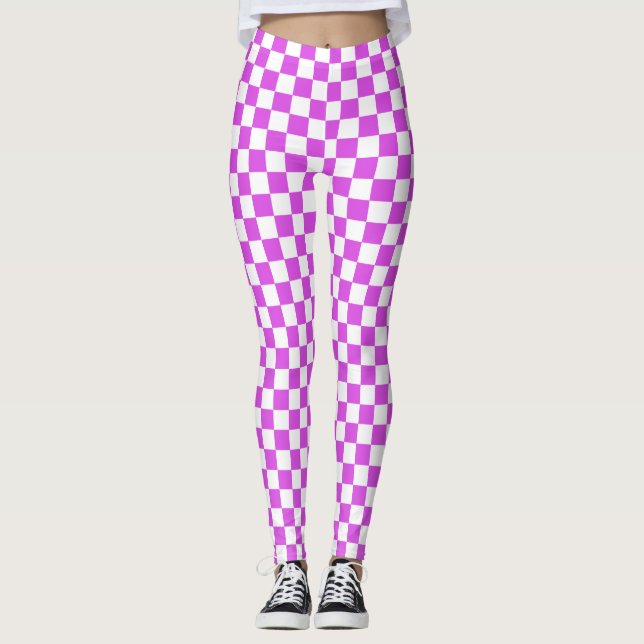 Magenta & White Chequered Spandex Leggings (Front)