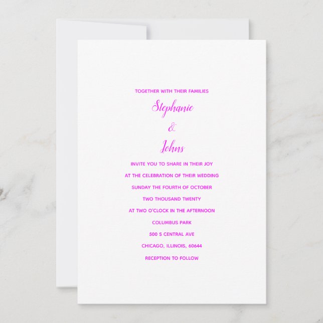 Magenta White Classic Minimal 2024 Elegant Wedding Invitation (Front)
