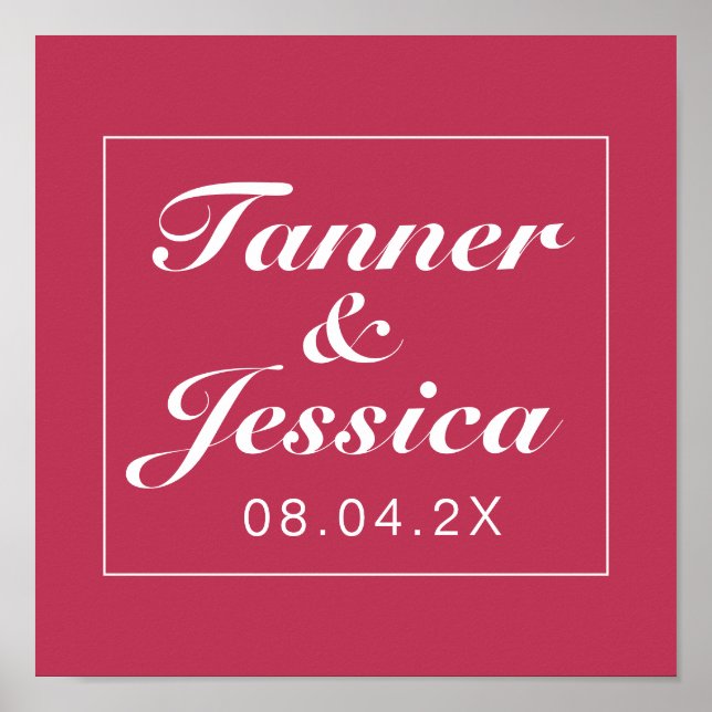 Magenta & White Minimalist Wedding Sign Print (Front)